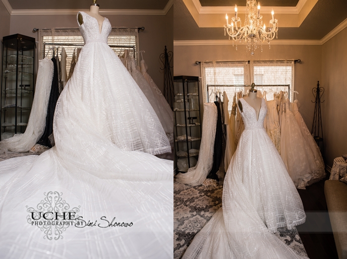 10_ballgown addition to A.Cherie couture custom wedding dress samples shown in the studio to give a sense of the long train from floor and above
