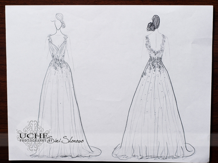 14_A.Cherie couture custom aline wedding dress drawing showing the front and the back of the dress