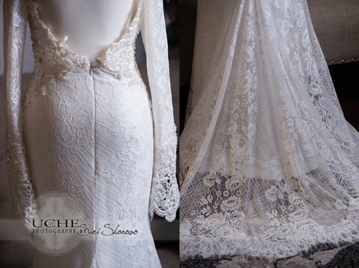24_A.Cherie couture custom mermaid wedding dress showing the back waist and train details on the dress